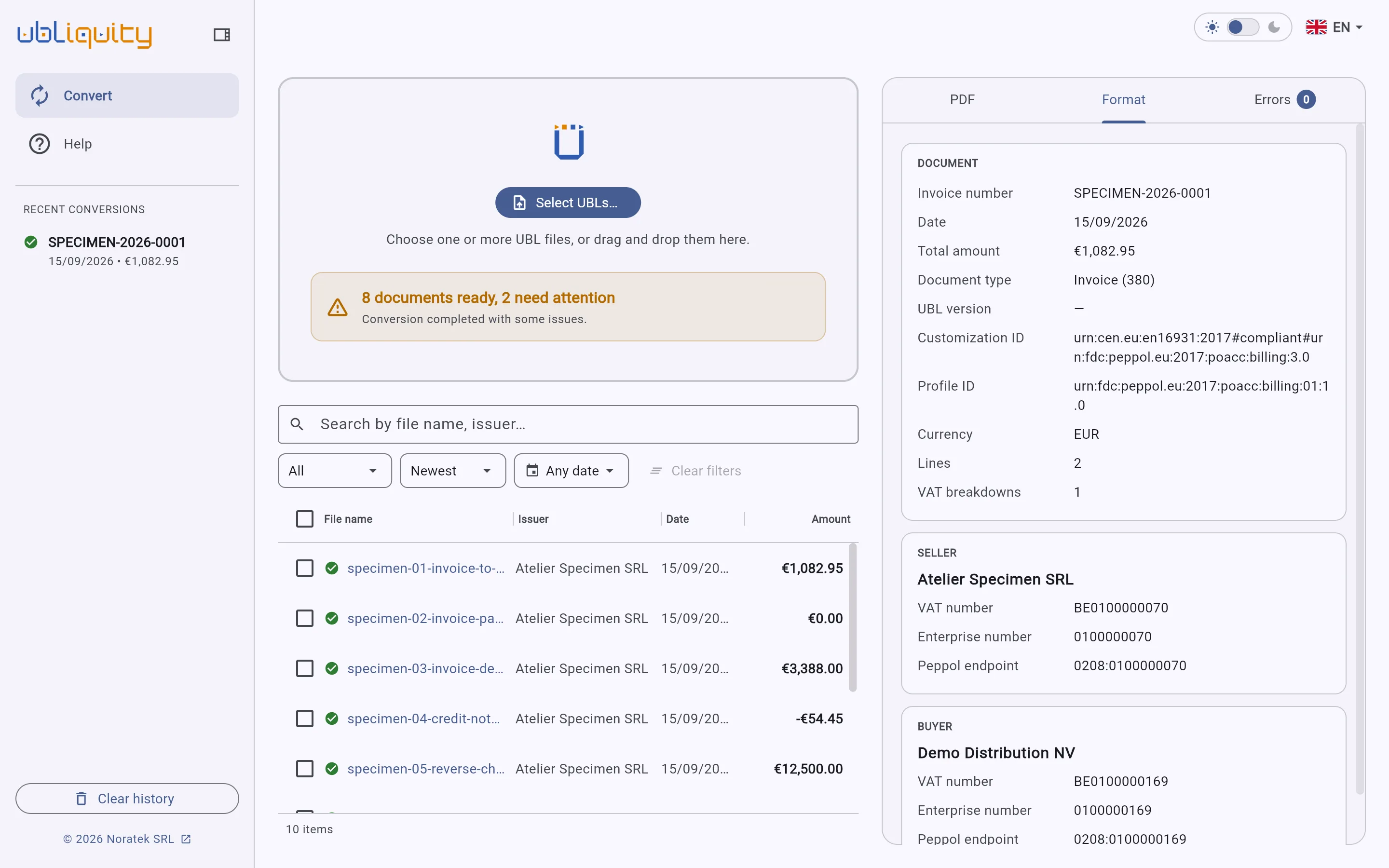 The Format tab of an invoice