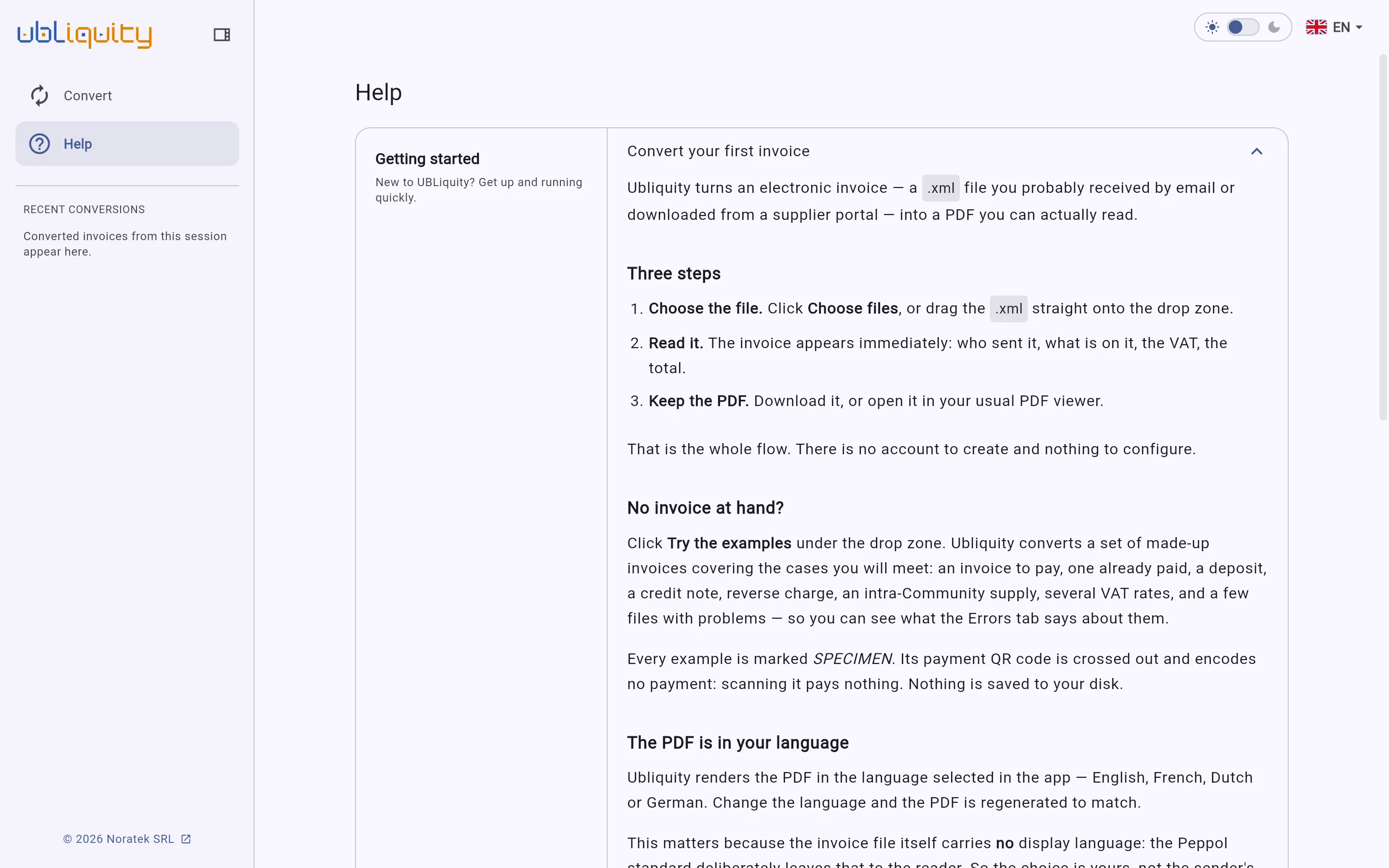 The Help page with an article open